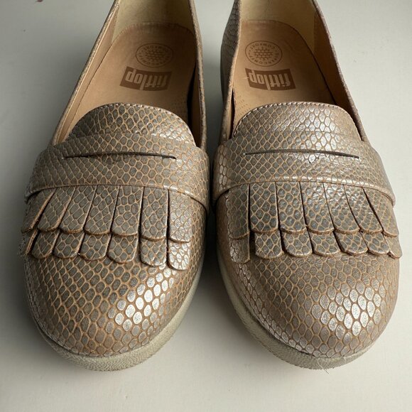 FitFlop Loafers Womens Fringey Sneakerloafer Silver Snake Size 5 - Picture 4 of 9